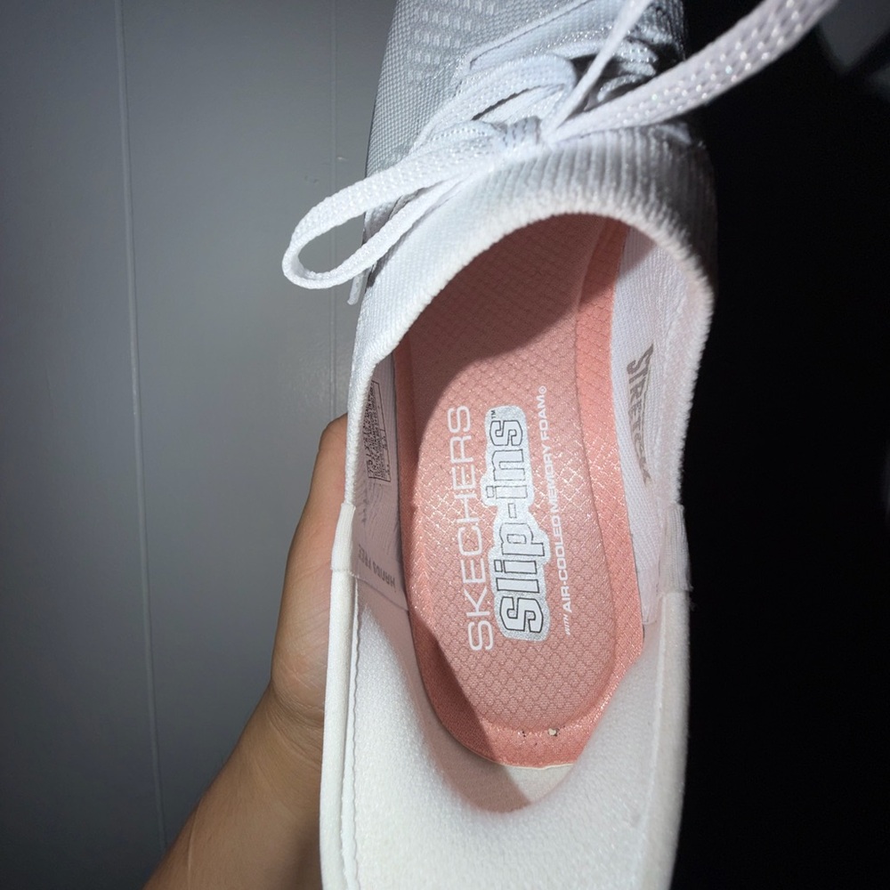 Women Skechers White and Silver Slip-On Trainer - Picture 2 of 8